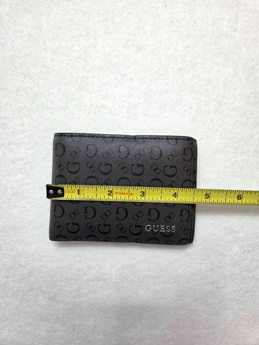 GUESS Monogram Carter Billfold Black Gray Coal Bifold Wallet Removable ID Holder